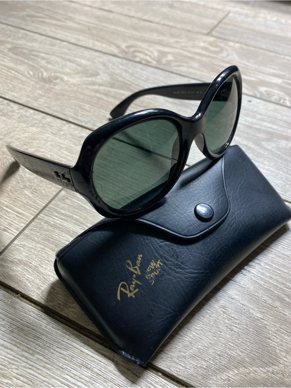 Ray-Ban RB4191 Highstreet Women's Black Round Oversized Sunglasses Green Lens